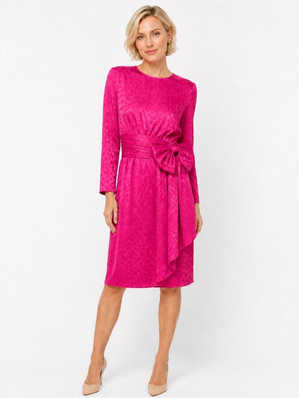 Vintage St. Gillian Petites Magenta Pink Silk Jacquard Dress